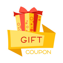Gift card or coupon. Colorful present gift box for celebration, discounts or promotions.