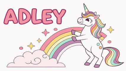Naklejka premium A for Adley - Unicorn Rainbow cartoon T-Shirt Poster