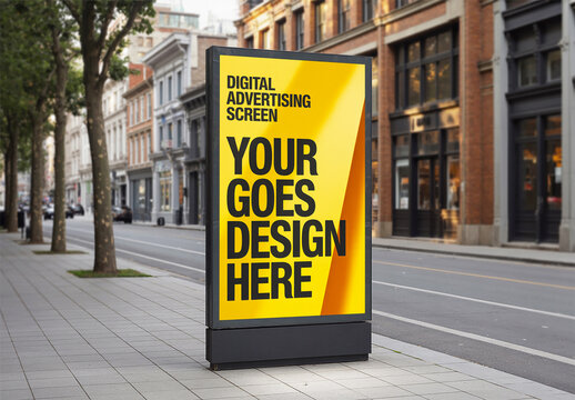 Vertical Digital Advertising Screen Mockup in Urban Street