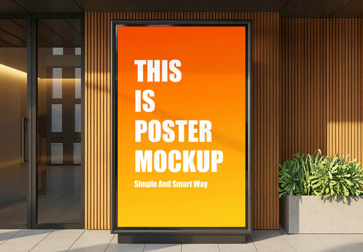 Vertical Poster Mockup at Building Entrance