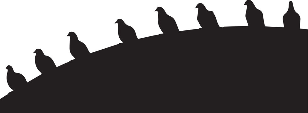 Silhouettes of two birds perched on a branch against a white background