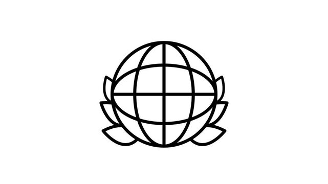 Animated earth globe blooming lotus flower icon