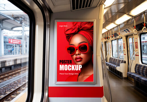 Vertical Poster Mockup Inside Train Car