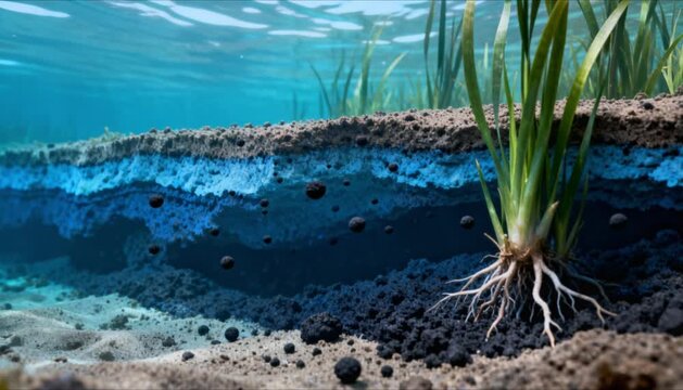 cross section of seagrass roots absorbing carbon perfect for world seagrass day