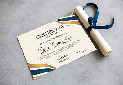 Certificate of Achievement Mockup with Scroll