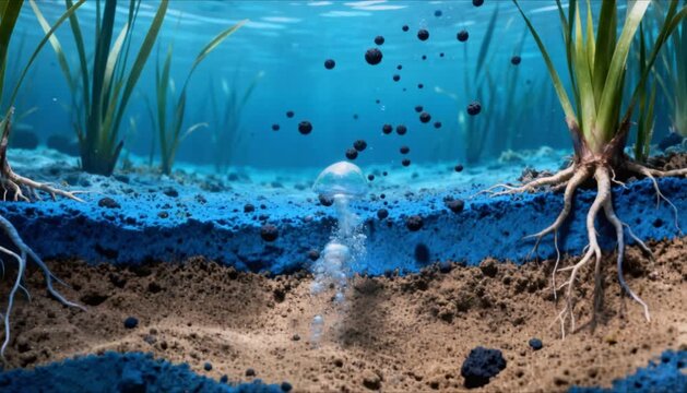 cross section of seagrass roots absorbing carbon perfect for world seagrass day