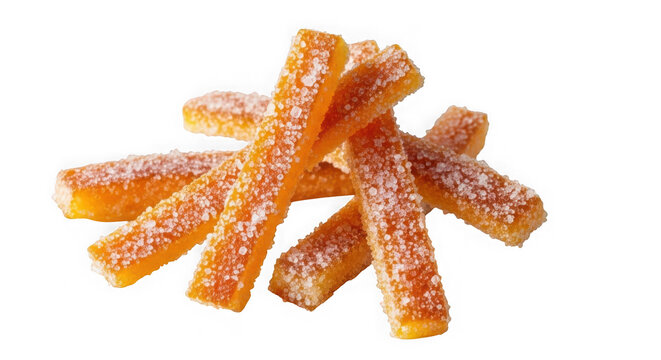 sugarcoated orange candy sticks on white