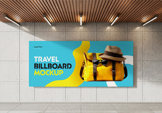 Indoor Horizontal Billboard Mockup with Travel Theme