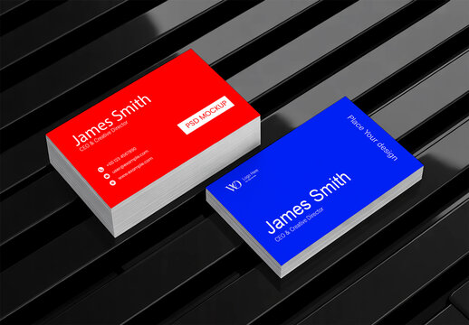 Stacked Business Card Mockup on Black Slats