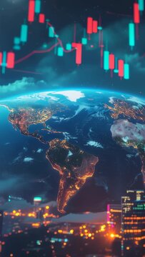 Dynamic financial stock market chart analyzing global trade and investment within volatile emerging economy futuristic, complex concept of future market data