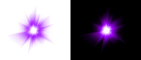 Purple neon starburst light flare isolated on transparent background glowing magic sparkle element for creative art work © Ontime Rahela