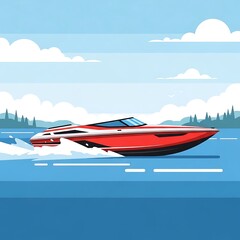 Red Speedboat on Calm Blue Water.