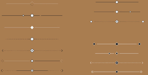 Minimal UI slider controls set with line indicators, knobs, arrows, modern interface elements, flat design components for web applications