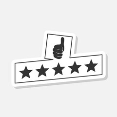 Five stars customer product rating review with thumbs up icon sticker isolated on gray background
