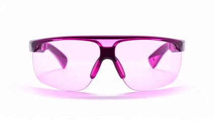 Rectangular eyeglasses with black frame and pink outline, gradient purple lenses on glossy surface