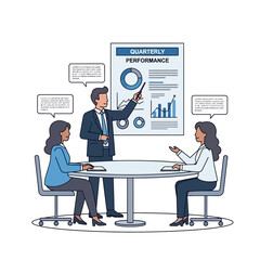 Business Meeting: Presenting Quarterly Performance Report with Charts and Data