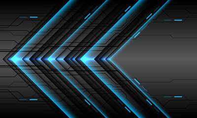 Abstract blue arrow power direction technology futuristic black line circuit cyber geometric on grey metallic design ultramodern background vector
