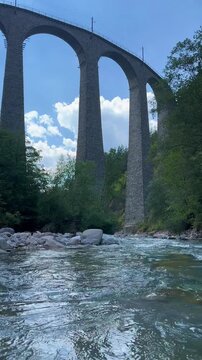 Landwasser Viaduct in Switzerland overpass over Swiss valley and river