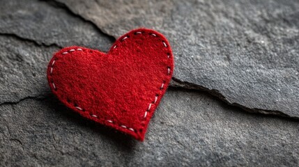Fototapeta premium Single red felt heart on dark slate surface, showcasing texture and color contrast, ideal for romantic or decorative themes in various contexts