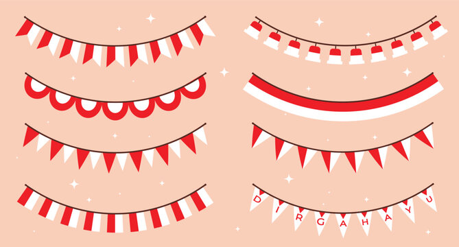 Festive Red and White Flag Garland for Decoration