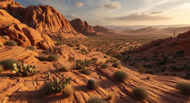 A serene landscape showcases the vibrant red rock formations of valley of fire state park nevada