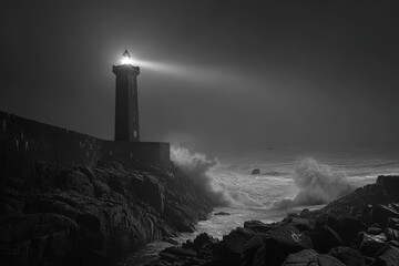 Lighthouse Shining Through Stormy Sea
