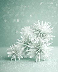 White Origami Flowers On Teal Background