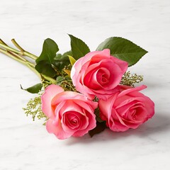 Pink Rose Bouquet On Marble Surface