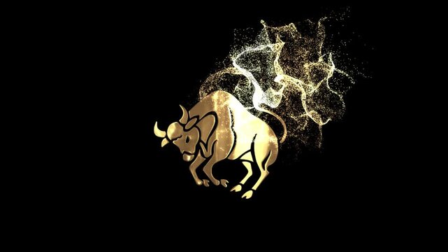 Taurus zodiac sign, horoscope, golden particles alpha channel, zodiac sign with a transparent background