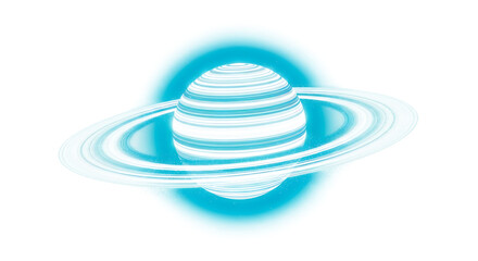 Abstract blue and gray planet with rings digital art on transparent background