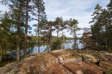 Rock cracks on the path around the lake Stora Hammersj&ouml; in Sweden