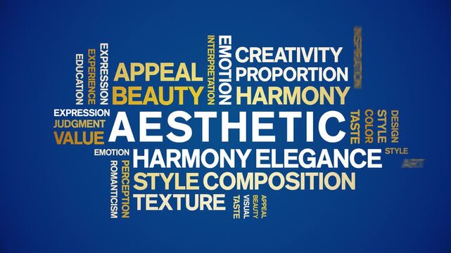 Aesthetic animated word cloud-text design animation tag kinetic typography seamless loop.