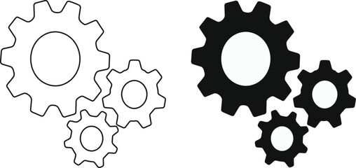 Settings and machinery gears vector icon set isolated on white background