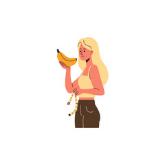 Healthy Lifestyle Woman with Banana and Measuring Tape
