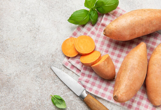 Sweet potato preparation with ingredients for healthy cooking