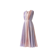 Pastel gradient pleated dress with V-neck and flowing skirt isolated on white background