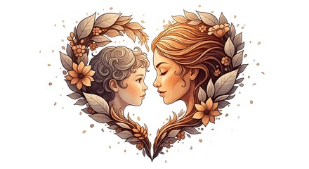 Mother's day heartfelt illustration of mother and child love and bonding