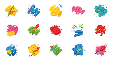 Vibrant Icon Set Featuring Colorful Paint Splatters and Brush Strokes