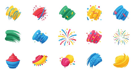Vibrant Paint Splatters and Brush Strokes Isolated on White Background Graphic Design Elements