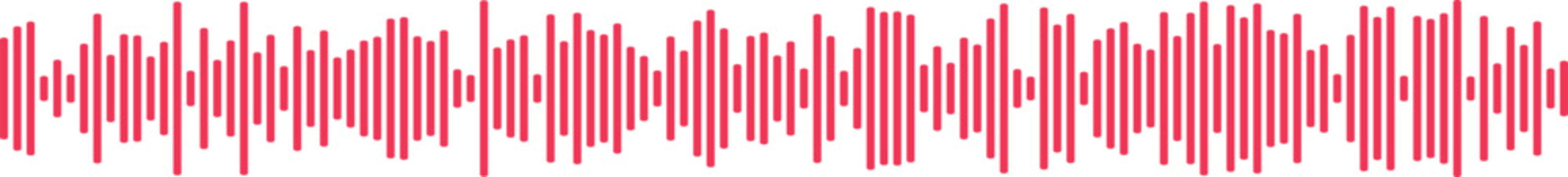 Abstract red sound wave graphic on a white background, representing audio, music, or voice technology. Modern digital waveform for podcast or recording. Minimalist design.