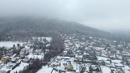 Obraz premium Aerial winter scene of frozen countryside