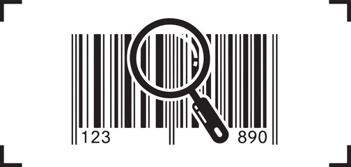 Barcode with magnifying glass for product scanning and search