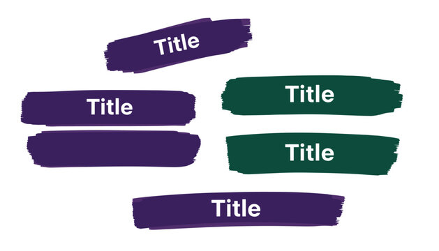 Brushstroke title labels in dark purple and green with bold rectangular shapes for graphic design