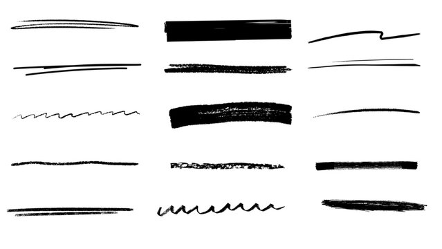 Hand drawn chalk underline and swirl lines. Crayon brush strokes, wavy and spiral scrawls isolated on white background. Vector illustration