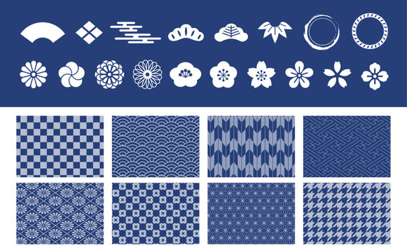 Traditional Japanese Patterns and Ornaments Vector Set for Packaging, Branding and Background