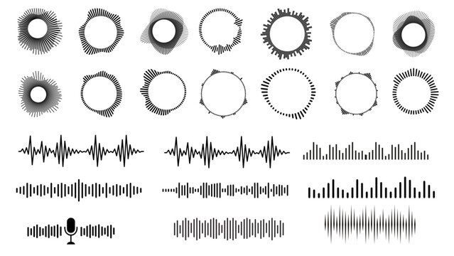 Vector elements for music player, podcasts, mobile voice message, streaming. vector illustration set