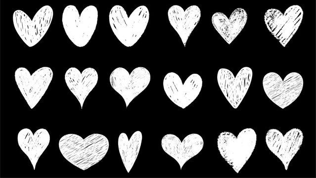 Set of vector hand drawn sketch hearts icon set. vector illustration