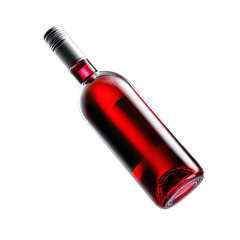 Glossy red wine bottle angled in space, minimal label