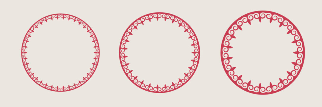 Turkis ornament circle frames. Nomad steepe motif. Decorative borders with Ethnic pattern. Vector