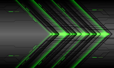 Abstract green arrow power direction technology futuristic black line circuit cyber geometric on grey metallic design ultramodern background vector